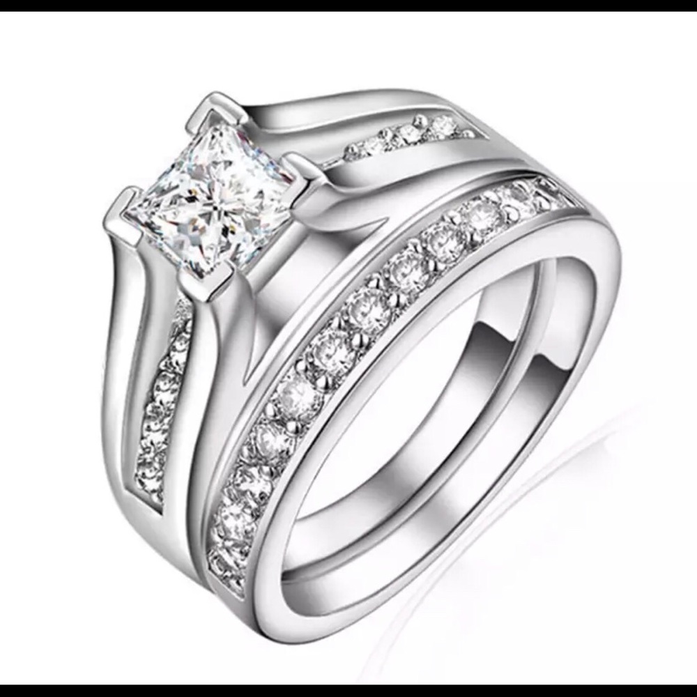 Princess Cut CZ Stainless Steel Wedding Ring Sz 5